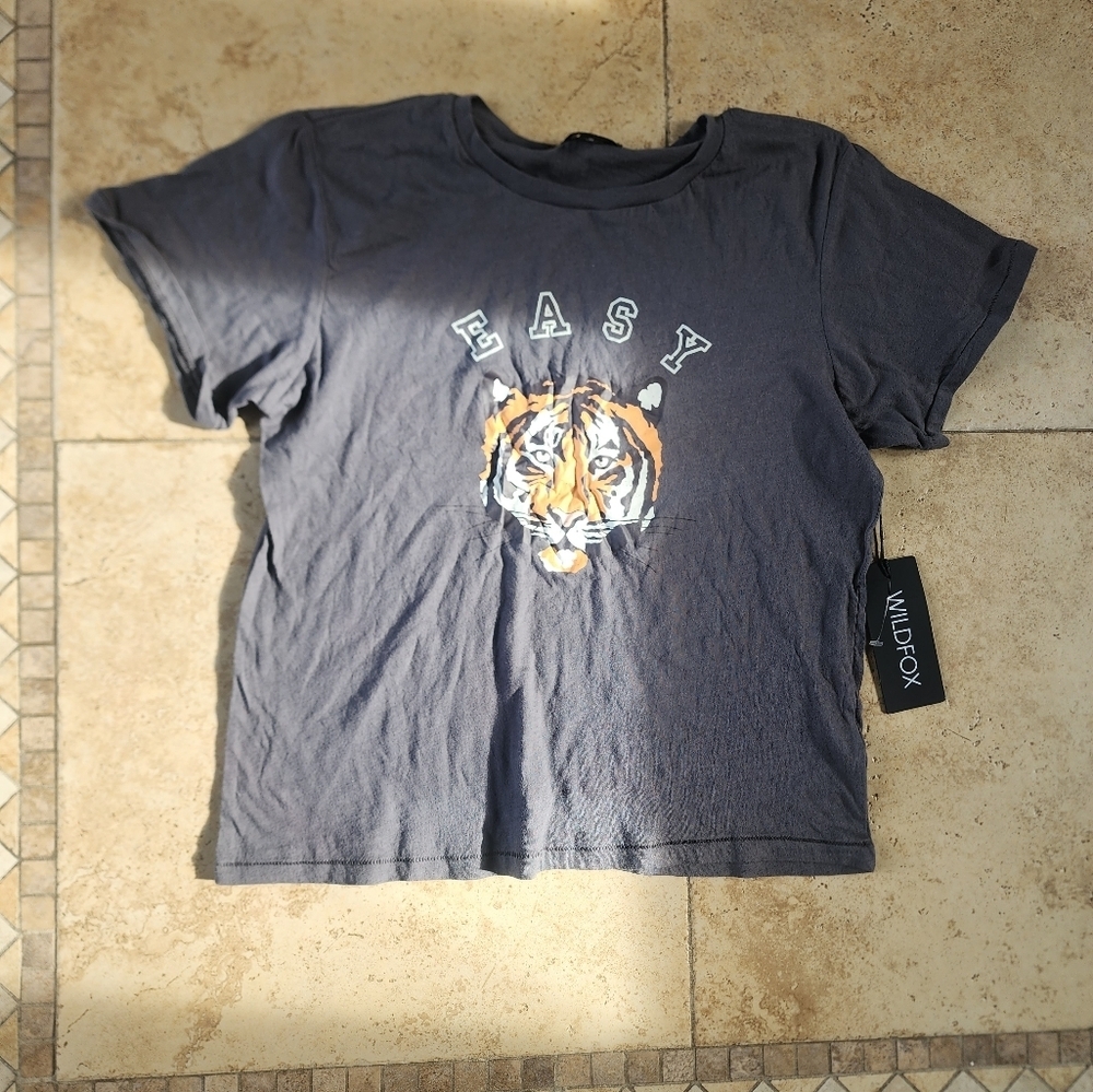 Wildfox Charcoal 'Easy' Tiger Graphic Tee